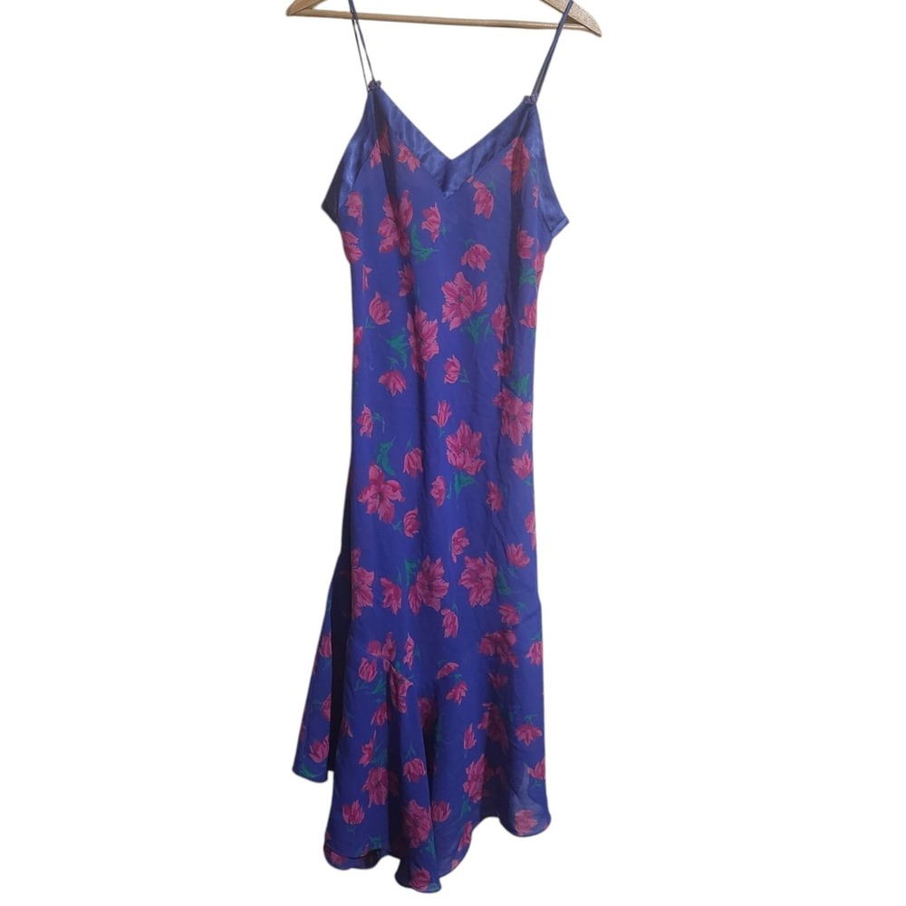 Vtg Barbizon Med. Purple Hot Pink Floral Chiffon Midi Slip Dress 90s Fairycore